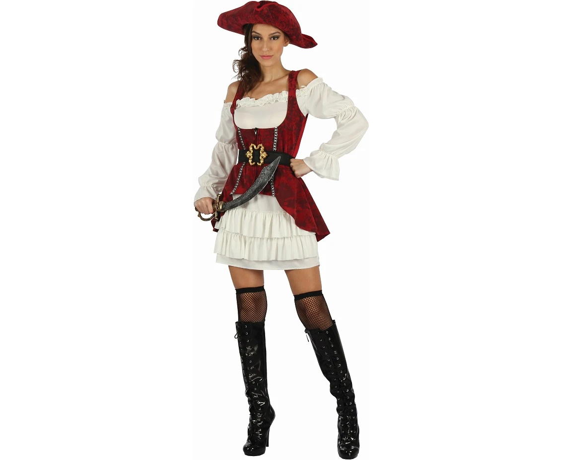 Role play-set for adult Pirate Girl (dress, hat, corset dress, belt), size S